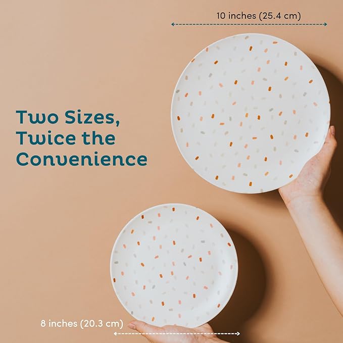 Nook Theory 4 Pack Reusable Bamboo Plates - Non-Toxic Toddler and Kids Plate, Dishwasher Safe, Not Microwavable Dinnerware (Confetti 8")