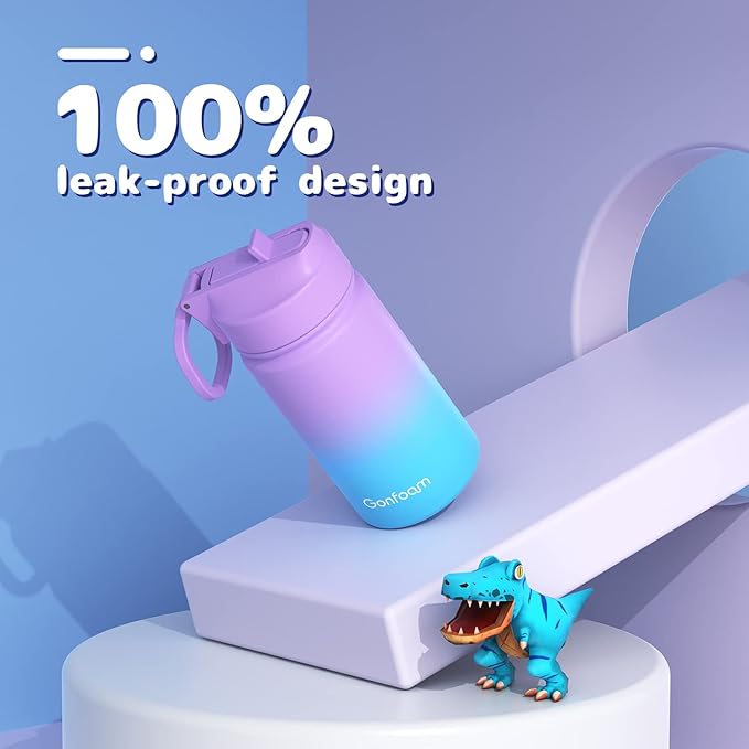 Kids Water Bottle, 2-Pack 20oz Water Bottles with Stickers and Straw, Stainless Steel Vacuum Insulated cup, Kids Water Bottle for School, Gifts for Boys and Girls(Blue/Purple)