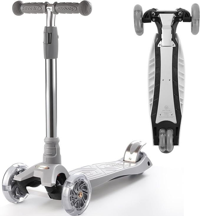 3 Wheel Scooter for Kids Ages 6-12,Kids Scooter with Light Up Wheels, Sturdy Deck Design, and 4 Height Adjustable Suitable for Kid Ages 3-12