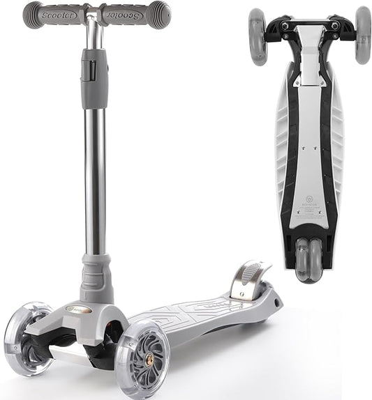 3 Wheel Scooter for Kids Ages 6-12,Kids Scooter with Light Up Wheels, Sturdy Deck Design, and 4 Height Adjustable Suitable for Kid Ages 3-12