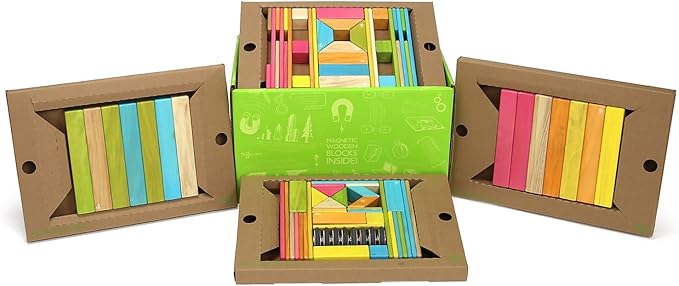 90 Piece Tegu Classroom Magnetic Wooden Block Set, Tints, 1-99 years old