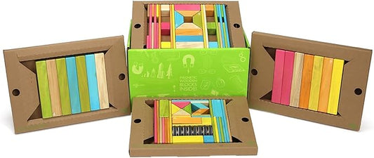 90 Piece Tegu Classroom Magnetic Wooden Block Set, Tints, 1-99 years old