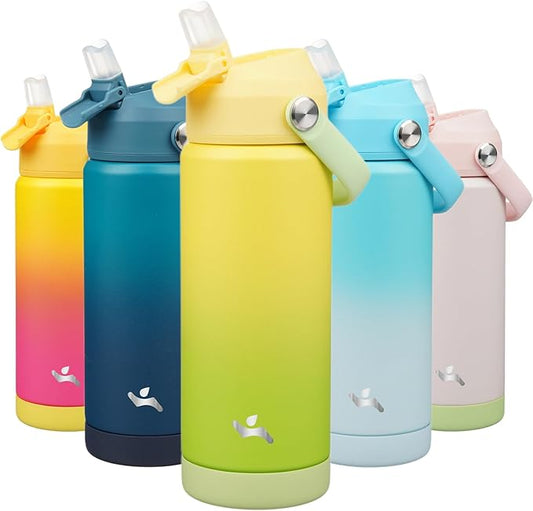 Insulated Water Bottle with Straw Lid,18 oz Stainless Steel Vacuum Metal Bottle with Silicone Handle,Lime