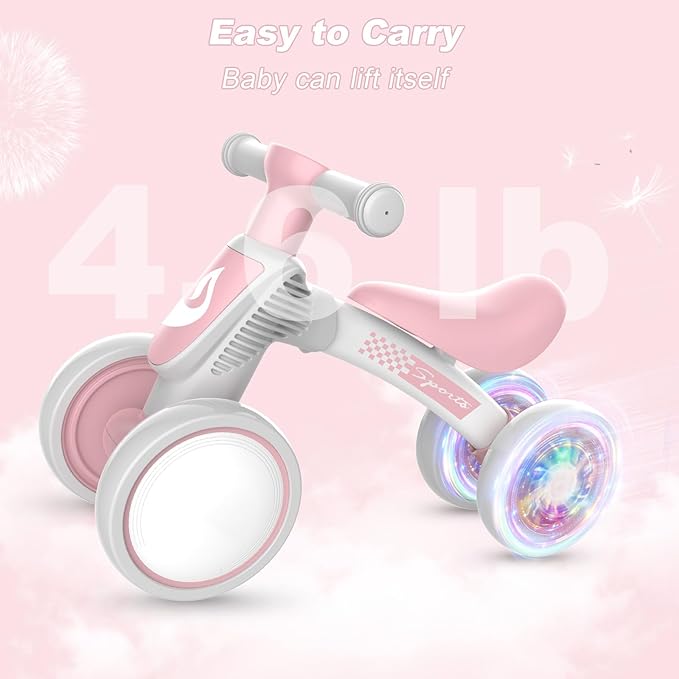 Colorful Lighting Baby Balance Bike Toys for 1 Year Old Girl Gifts, 10-36 Month Toddler Balance Bike, No Pedal 4 Silence Wheels & Soft Seat First Bike, One Year Old Girl Birthday Gifts