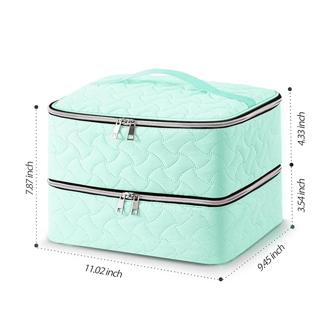 DreamGenius Nail Polish Organizer Case Holds 42 Bottles, Portable Double-Layer Nail Polish Storage Bag with Adjustable Dividers for Manicure Tools, Green