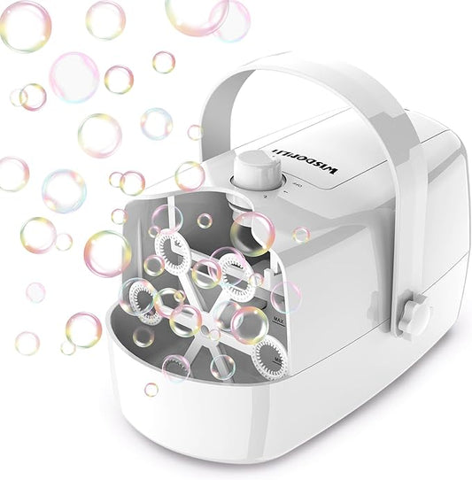 Bubble Machine, 3-in-1 Bubble Maker, Automatic Bubble Blower with 3 Bubble Wands, 8000+ Colorful Bubbles for Kids Toddlers, Operated by Plug-in or Batteries for Indoor Outdoor Birthday Party