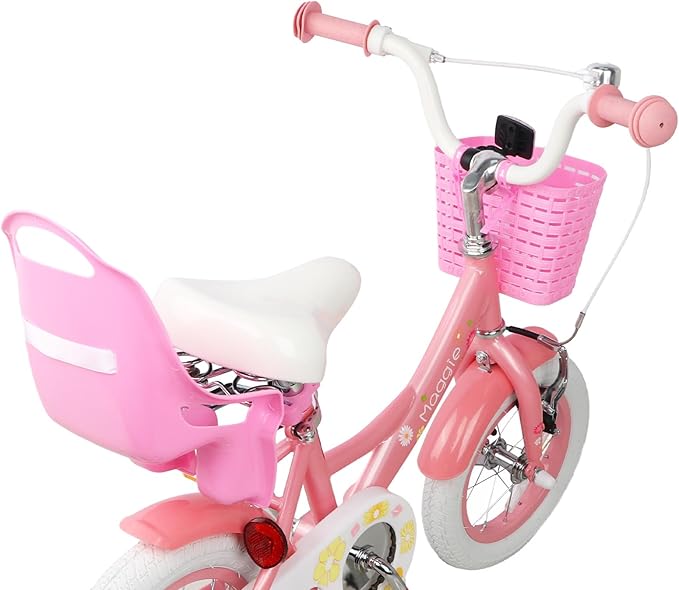 Glerc Maggie Girls Bike, 12-20 Inch Kids Bike for 2-13 Years Old Children, Princess Style Kids Bicycle with Doll-Seat & Basket & Training Wheels, Multiple Colors