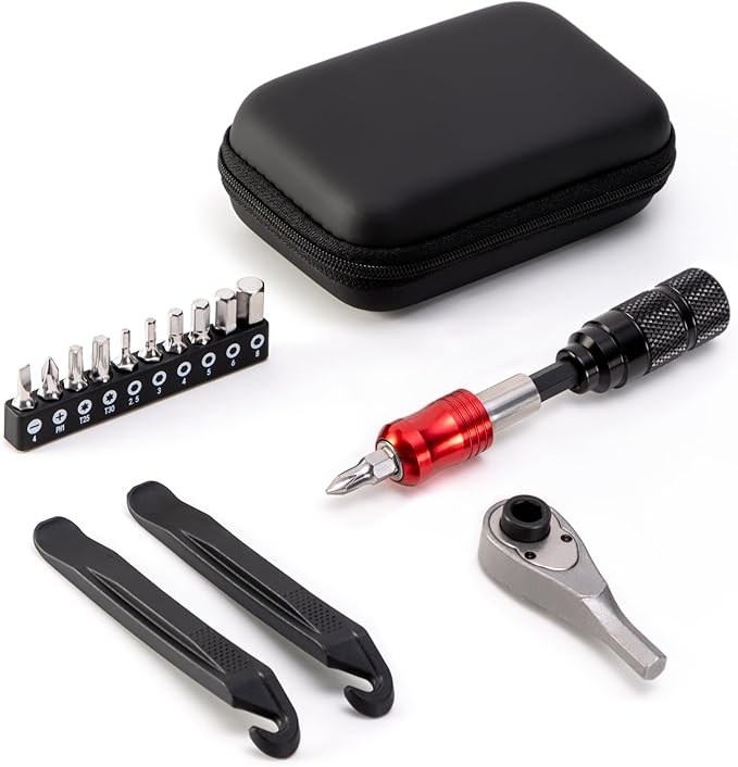EMERK Bike Repair Tool Kit – Bicycle Multi-Tool Kit with Mini Pump, Ratchet Reversible Tool &10 Tool Bits, Tire Levers, and Portable Bag for Camping and Travel