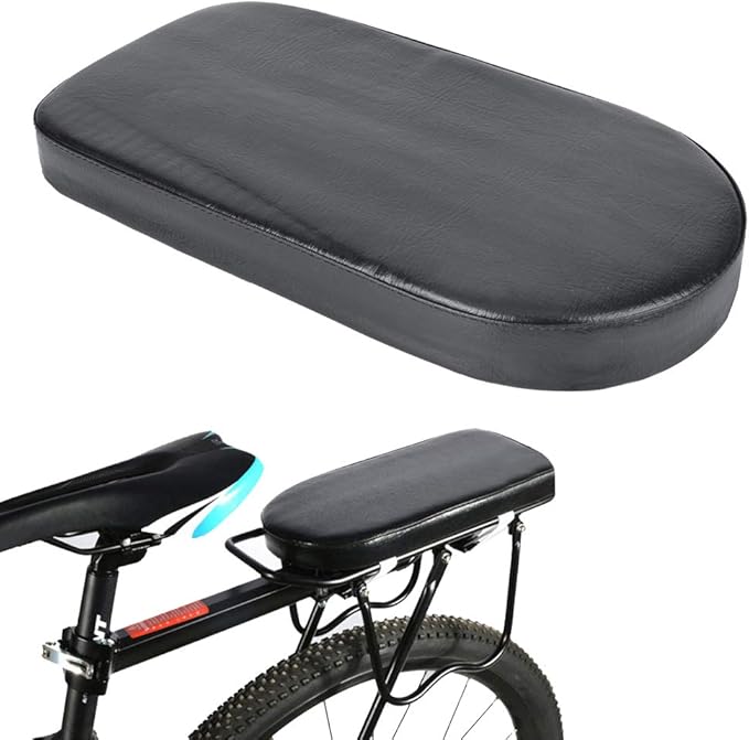 Bicycle Manned Cushion, Black PU Bike Rear Saddle Mountain Bike Back Shelf Seat Cushion, Wide Soft Pad Bicycle Accessory for School Sports Trail Riding
