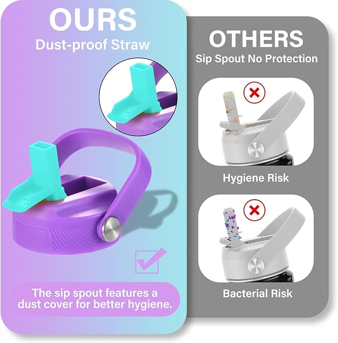 Mininoo Insulated Stainless Steel Kids Water Bottle for School with Straw Lid & Strap, 50 Stickers, 18 oz(Purple/Sky)