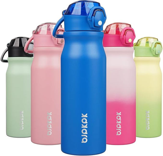 BJPKPK 25oz Insulated Water Bottle With Straw Stainless Steel Double Wall Water Bottles BPA Free Leak Proof Thermo With Lockable Flip Lid And Soft Silicone Spout,Blue