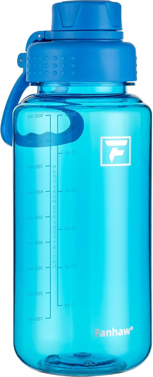 Fanhaw 32 oz Clear Water Bottle with Fast-Flow Spout Lid, BPA-Free Tritan, Wide Mouth, Leakproof, Reusable Bottle for Gym, School, Office, Travel (Classic Blue)