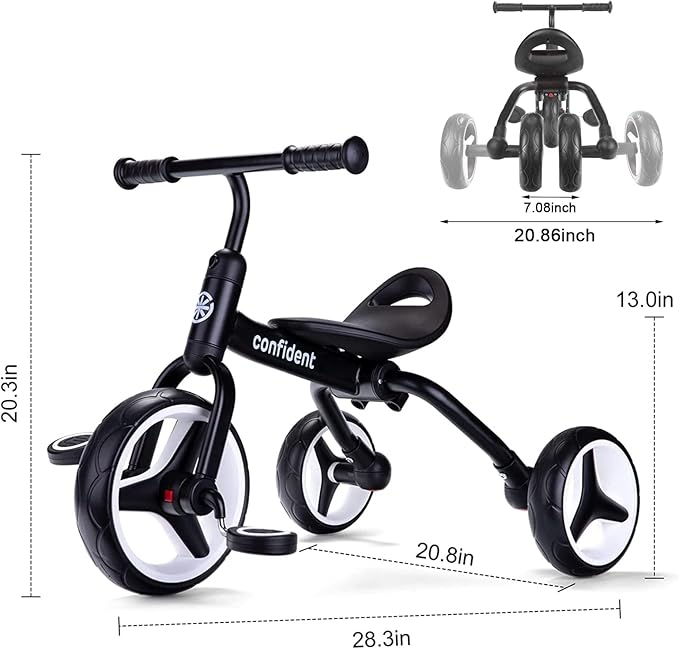 YGJT 4 in 1 Tricycle for Toddlers Age 2-5, Folding Toddler Bike Kids Trike Tricycles with Adjustable Seat and Removable Pedal, Baby Balance Bike Ride-on Toys Gift for Baby Boys Girls Birthday
