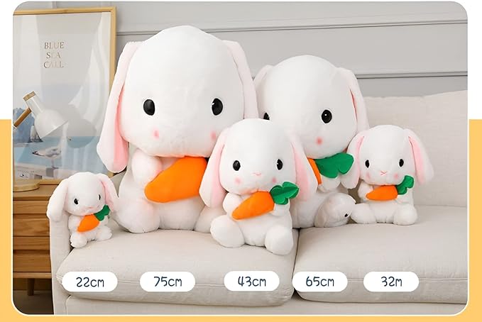 HOUPU Soft Toy - Sitting Lop Eared Rabbit, Easter White Rabbit Stuffed Bunny Animal with Carrot Soft Lovely Realistic Long-Eared Standing Pink Plush Toys (White-Four Leaf,25.5in/65cm)