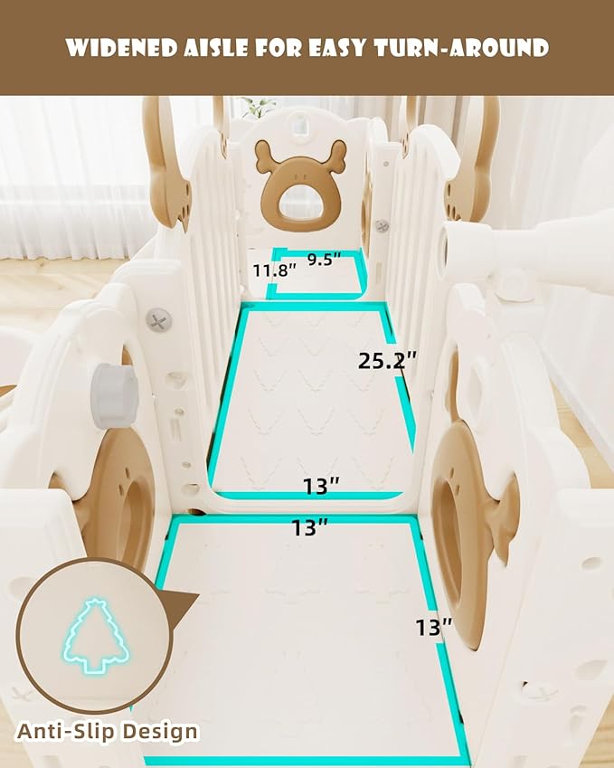 XJD 13 in 1 Toddler Slide Set, Kids Slide for Toddlers Age 1+, New Upgrade with Golf Set, Basketball Hoop, Drawing Board for Indoor Outdoor Playset,Toddler Playground (Brown)