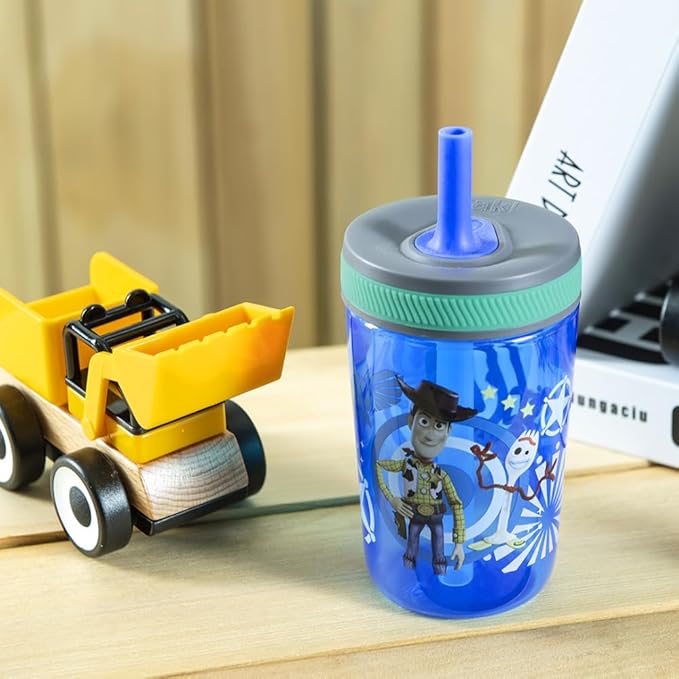 Zak Designs Kelso 15 oz Tumbler Set (Toy Story 4 - Woody & Buzz 2pc Set) Toddlers Cup Leak-Proof Screw-On Lid with Straw Made of Durable Plastic and Silicone, Perfect Bundle for Kids