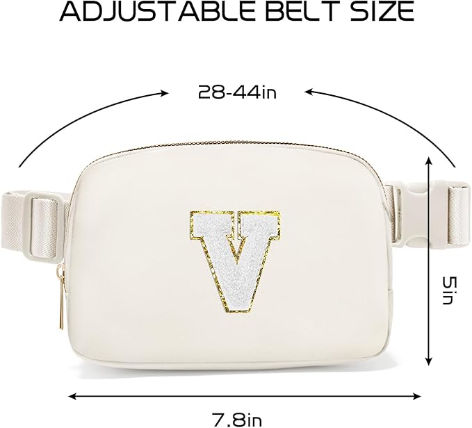 Gitus Birthday Gifts for 8 9 10 11 12 13 Year Old Girls Personalized Fanny Pack Crossbody Bags with Initial Letter Patch Belt Bag for Teen Girls Cute Trendy Stuff Travel Essentials (Ivory-V)