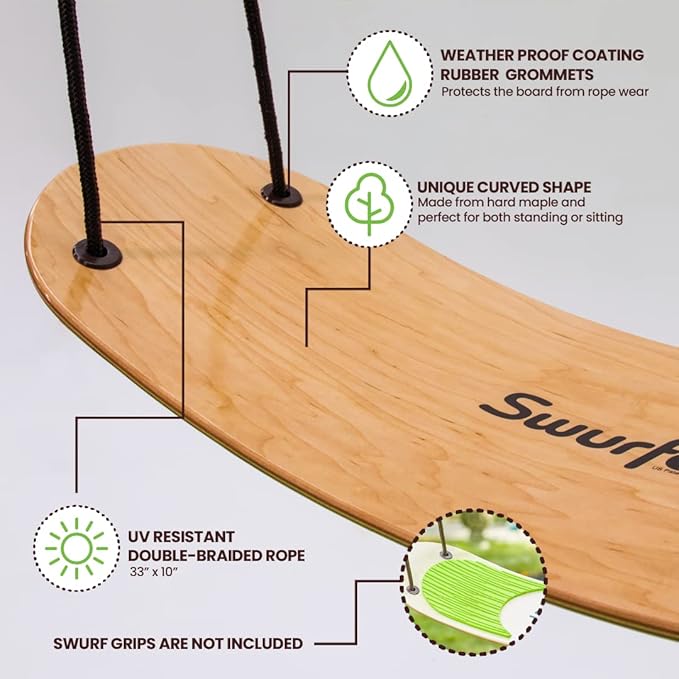 Swurfer TreeSkate Skateboard Swing, Outdoor Stand Up Surf Swing, Holds Up to 200 lbs, Ages 6 and Up, Adjustable Handles, Grip Tape, Kids Outdoor Play Equipment for Children and Adults (Waves)