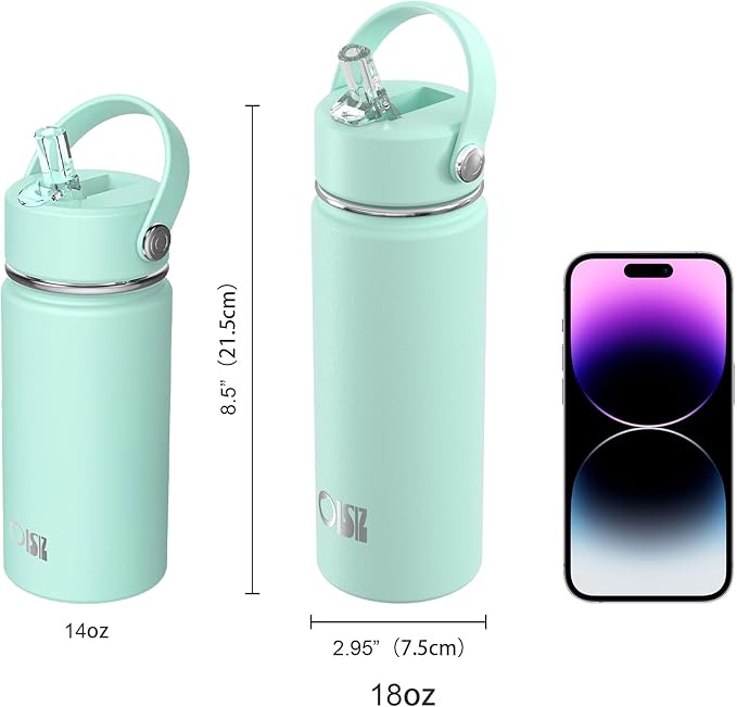 OISIZ 18oz Kids Water Bottle with Straw Lid, Vacuum Insulated Water Bottle 316 Stainless Steel Bottles for Kids for School, Leakproof Water cups, BPA Free and Keep Cold for 24 Hours,Easy to Clean
