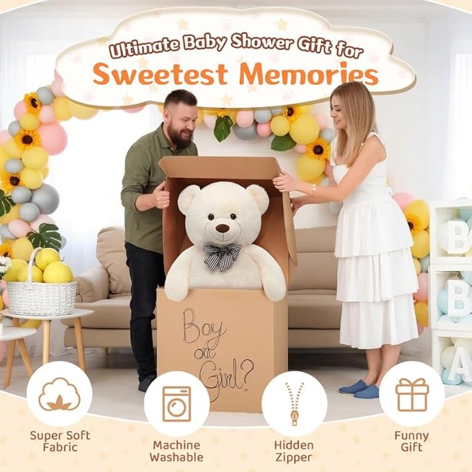 MorisMos Bow Tie Giant Teddy Bear 4 Feet, 47inch Stuffed Animal Big Teddy Bear Plush, Classic Girlfriend Boyfriend Gift, White