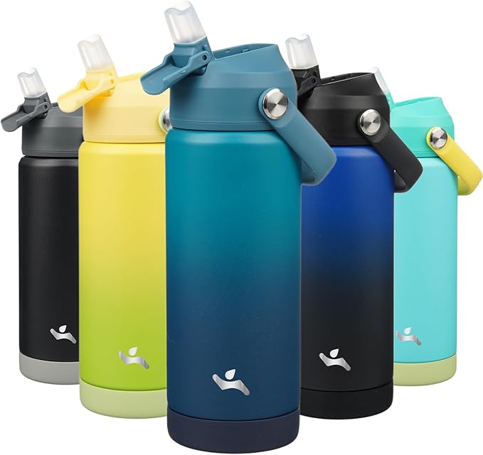 Insulated Water Bottle with Straw Lid,18 oz Stainless Steel Vacuum Metal Bottle with Silicone Handle,Vast