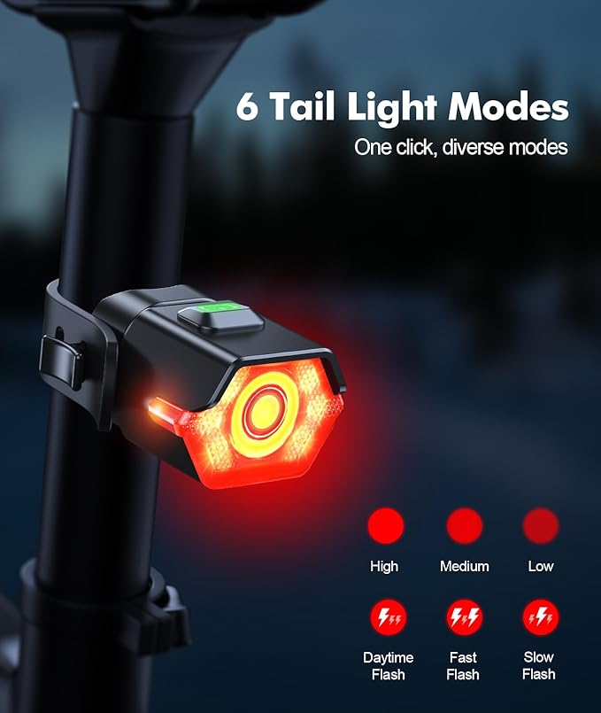 3+6 Modes Bike Lights for Night Riding with Side Light, Rechargeable & IP65 Waterproof Bicycle Light, Bike Headlight and Tail Light Set for Road/Mountain/Kids Bike Cycling Accessories