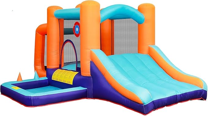 TABU Inflatable Bounce House with Slide, Kids Bounce Castle for Indoor Outdoor Play, Jumping Castle with Air Blower, Ball Pit Pool, Basketball Hoop & Football Goal, for Kids Aged 3-8 (158x116x72.8IN)