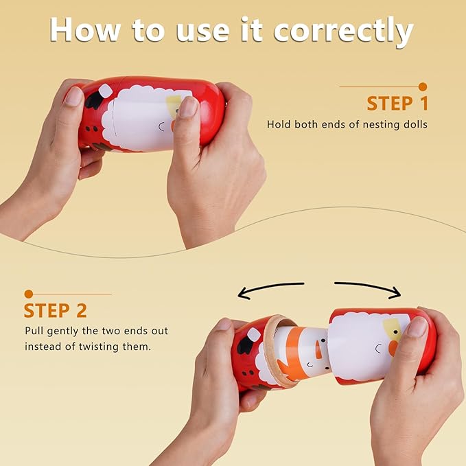 Chirstmas Russian Nesting Dolls, 2 Pack Wooden Handmade Nested Set Matryoshka Dolls, Russian Stacking Dolls Toys for Kids Toddlers Happy Chirstmas Home Decoration Gift(Santa Snowman)