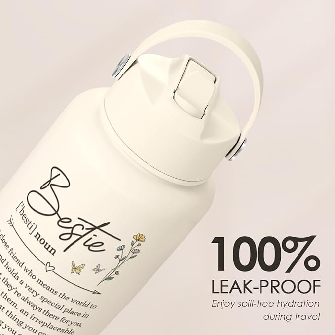 Best Friend Water Bottle 32oz Stainless Steel with Lid & Straw, Bestie Insulated Bottles for Women Girls Female Friends Sisters, Gifts Ideas for Birthday Christmas