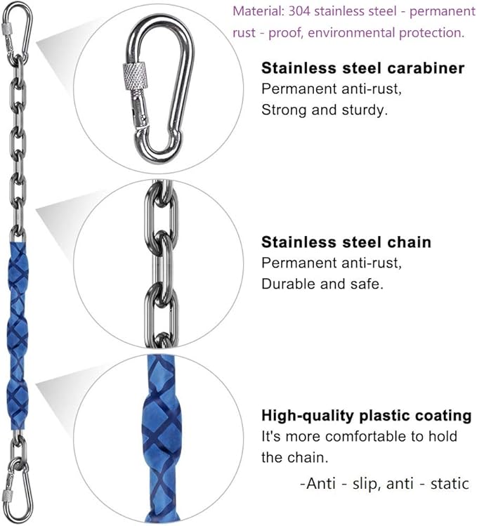 2 Stainless Steel Chains (84") Swing Chains, Heavy Duty Swing Hardware,4 Quick Connection Buckles, Indoor and Outdoor Playground Swings, hammocks, sandbags, 1000 lb Capacity Blue
