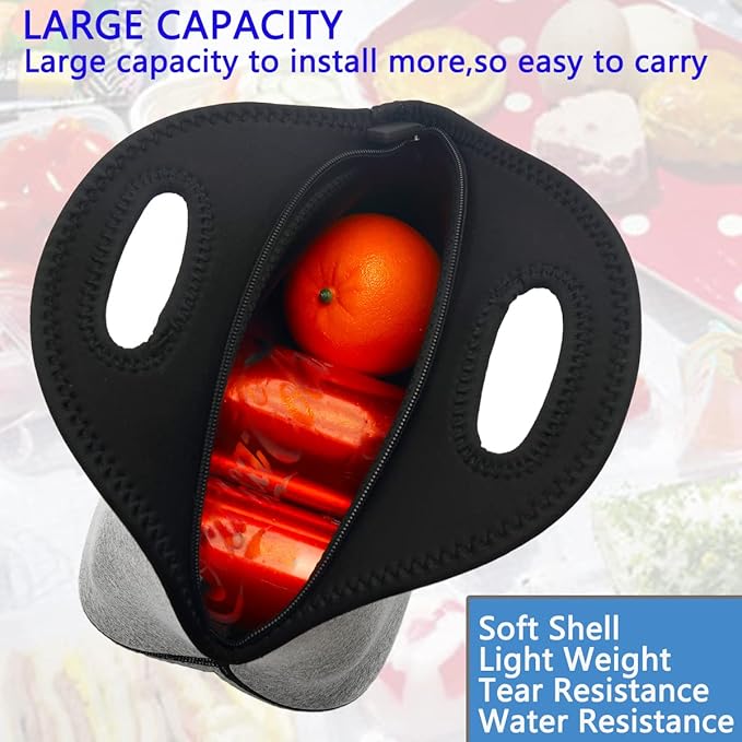 FlowFly Neoprene kids Lunch box Insulated Soft Bag Mini Cooler Thermal Meal Tote Kit for Boys, Girls,Men,Women,School,Work, Office, Grey