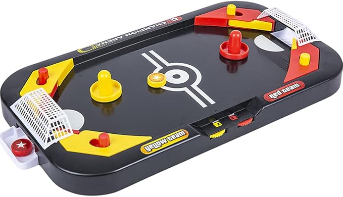 Gamie 2 in 1 Sports Table Games Mini Air Hockey Table for Kids, and Soccer Game for Indoor Fun, Includes Pucks, Balls, and Strikers, Air Hockey Fits on Table or Floor for Hours of Action-Packed Play