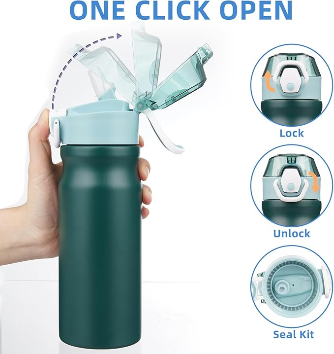 BJPKPK Stainless Steel Insulated Water Bottle with Straw Lid 18oz Reusable Metal Thermal Flask Bottles Keep Cold and Hot,Army Green