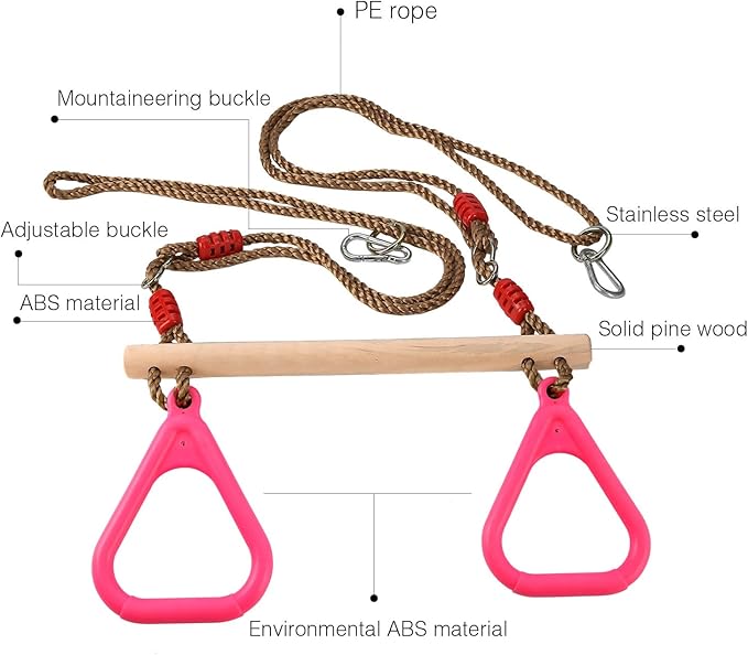 PELLOR Trapeze Bar Gym Rings -Trapeze Swing Bar for Playground Accessories Monkey Bars with Adjustable Rope Kit Equipment for Children Adult