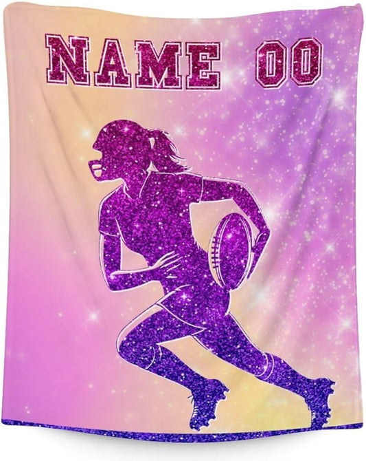 Custom Football Blanket Gifts for Girls- 60x80 Inches Sport Throw Blanket for Women Kids Teens- Personalized Pink Soft Fuzzy Blankets for Couch Sofa Bed