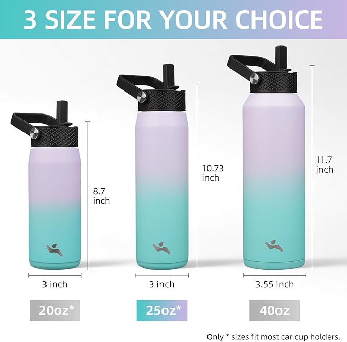 25oz Insulated Stainless Steel Water Bottle with Straw and 3 Lids, BPA-Free Sports Water Bottle,travel water bottle,Oasis