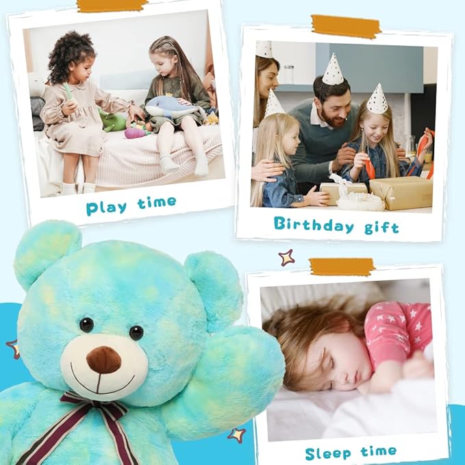 Tezituor Big Blue Teddy Bear Stuffed Animal,40 inch Giant Bear Plush Toys for Adult & Kids Boys Girls,Rainbow Jumbo Bears Plushie Gifts for Baby Shower Party,Valentine,Christmas,Birthday