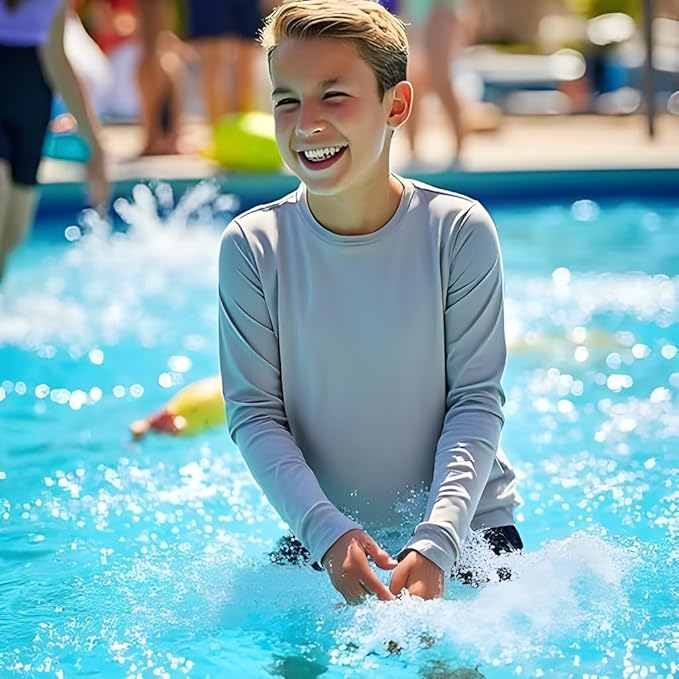 INGEAR Boys' Rash Guard UPF 50+ Swim Shirt - Lightweight, Quick-Dry, Durable Sun Protection for Swimming, Sizes XS-XL