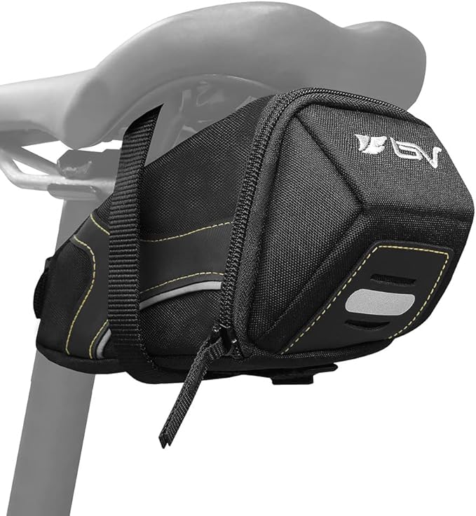 BV Strap-On Bike Bag with Reflective Material - Capacious Saddle Bag with Seperate Divider for Small Items & Room for All Your Essentials - Bike Pouch with Taillight Hanger for Maximum Safety