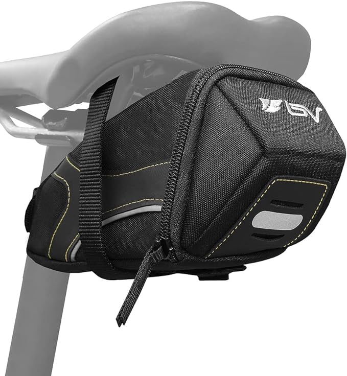 BV Strap-On Bike Bag with Reflective Material - Capacious Saddle Bag with Seperate Divider for Small Items & Room for All Your Essentials - Bike Pouch with Taillight Hanger for Maximum Safety