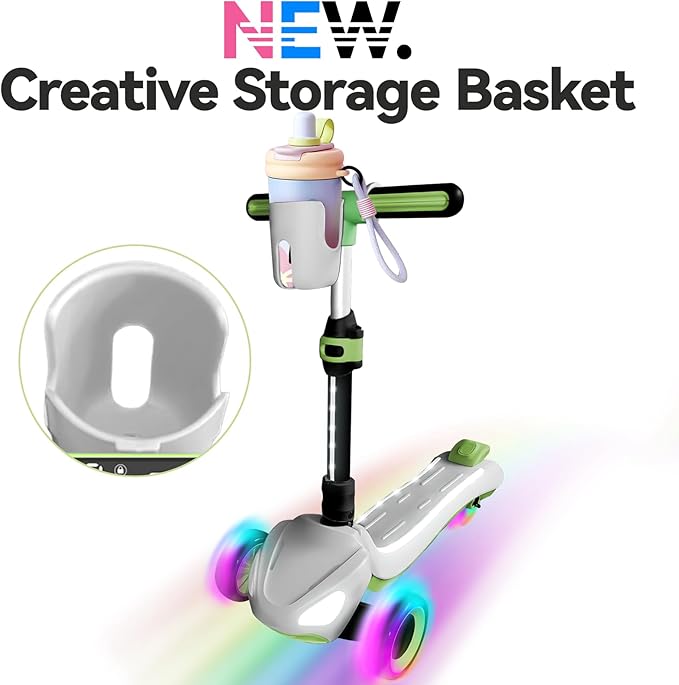 3 Wheel Electric Scooter for Kids Ages 3-10, w/Storage Basket, LCD Screen, Full Body Lights Up, Wide Deck, 5Mph Safe Speed, 90min Riding, Balance Foldable Kick Scooter for Boys & Girls