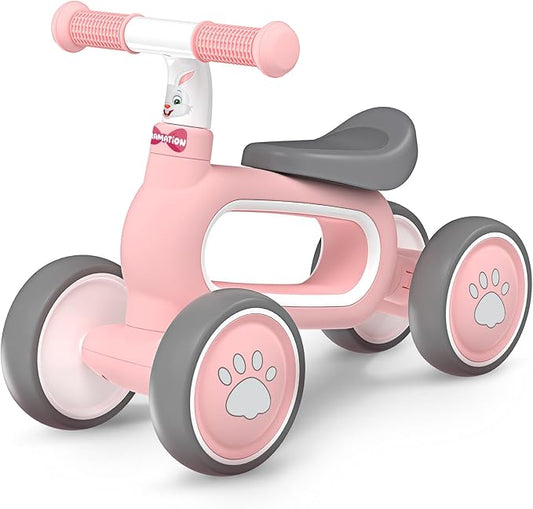 Baby Balance Bike for 1 Year Old Girls Gifts, 10-12 Months No Pedal Toddler Balance Bike with 4 Silence Wheels, 1st Birthday Gift, Ride On Toys for Boys Girls 1 Years Old, Pink