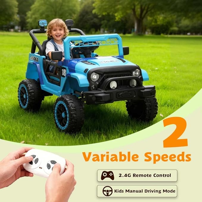 12V Kids Car, 4x4 Electric Car for Kids with Remote Control, LED Headlights & Music, Ride-On Truck Toy Gift for Boys Girls 3-8 Years (Blue)