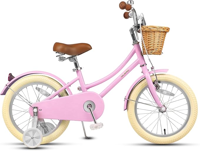 Glerc Little Molly 12-20 Inch Kids Retro Cruiser Bike for 2-13 Year Old with Wicker Basket & Training Wheels/Kickstand, Multiple Colors