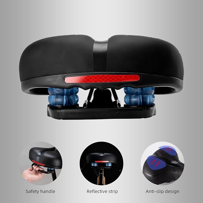 ROCKBROS Bike Seat Cushion for Men Women with Handle & Dual Shock Absorbing Ball Memory Foam - 3 Zone Concept Bike Saddle, Soft Wide Waterproof Mountain Bicycle Accessories