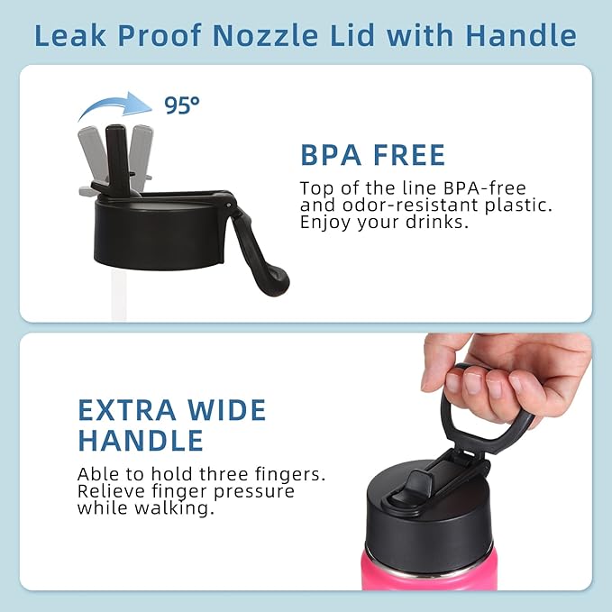 Volhoply 16 OZ Kids Water Bottle Bulk 2 Pack,Insulated Sports Bottles with Straw Lid,Stainless Steel Bottle with Handle Keep Cold&Hot,Double Wall Vacuum Tumbler Cups for School(Assorted, 2)