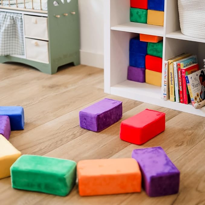 The Original Premium Plush Building Block for Kids - Certified Safe Foam Blocks in Luxuriously Soft Fabric Covers - Set of 24 (Classic Colors)