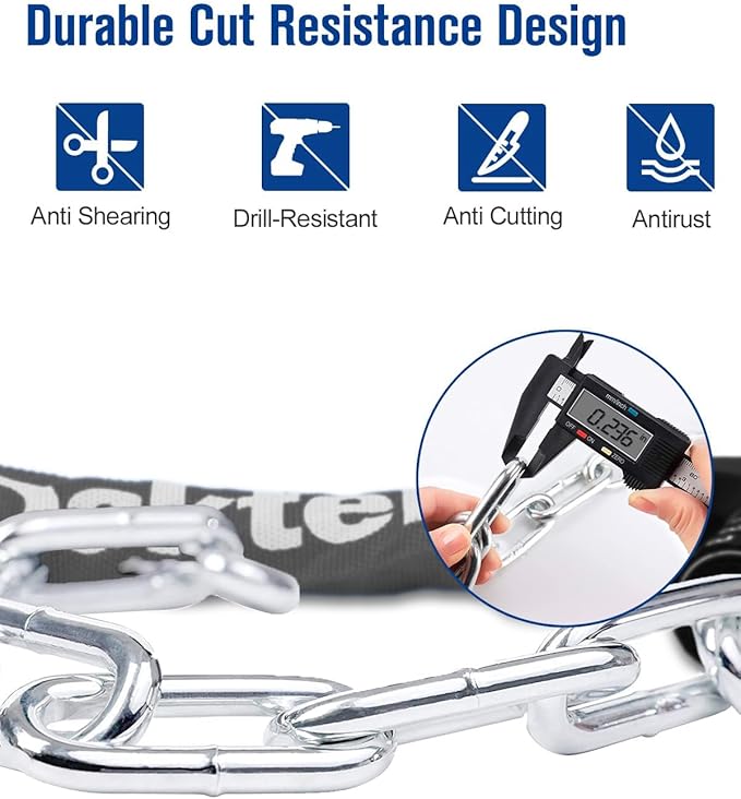 NDakter Upgrade Bike Chain Lock with 4 Digit Combination and 2 Keys, 3.2/4.28 Ft Heavy Duty Anti-Theft Bicycle Lock, 2 Ways to Unlock High Security Scooter Locks for Ebike, Escooter, Door