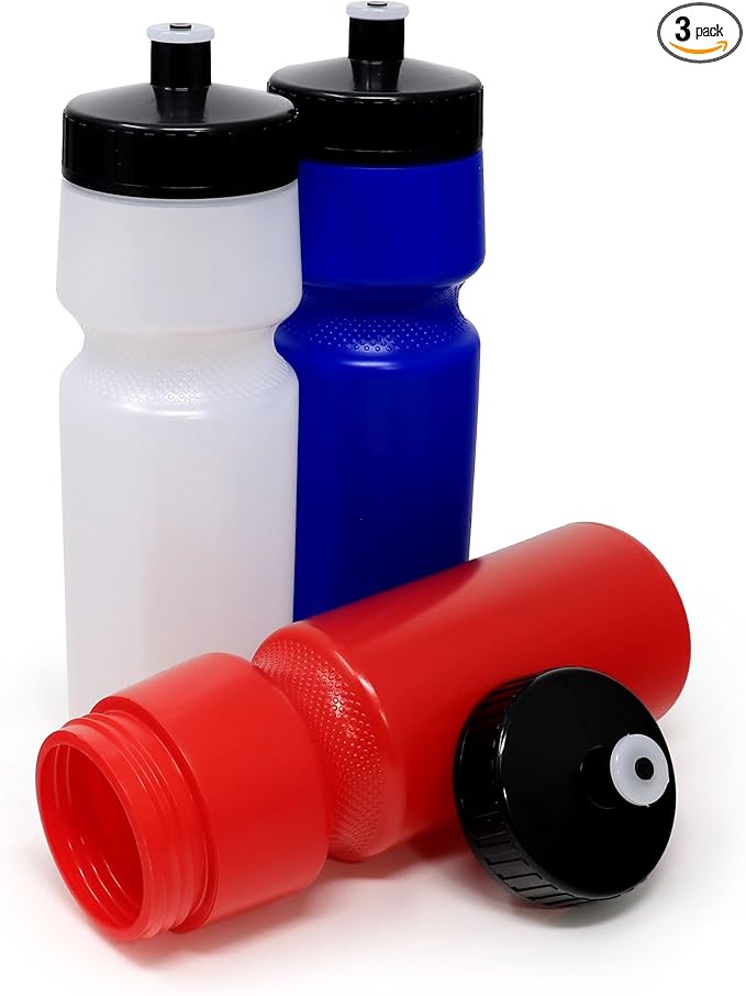 Rolling Sands USA Made Reusable 24 oz Sports Water Bottles, 3 Pack, BPA-Free, Easy Open Pull-Top, Fits Most Bike Cages, Dishwasher Safe, Lightweight - for Kids to Adults, Variety