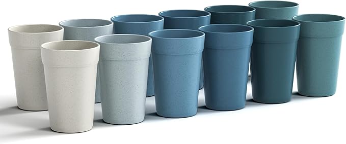 Homestockplus 16 Oz Drinking Cups,【Set of 12】 Unbreakable Cup Reusable Microwave and Dishwasher Safe BPA Free E-Co Friendly Wheat Straw Tumbler Cups for Water, Milk, Juice, Soda and more